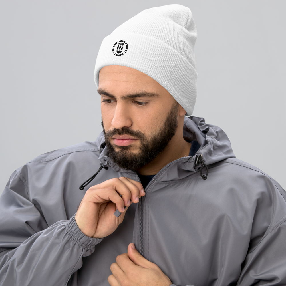 Man wearing The Hook Up Classic Beanie - Souvenir Shop - White Front